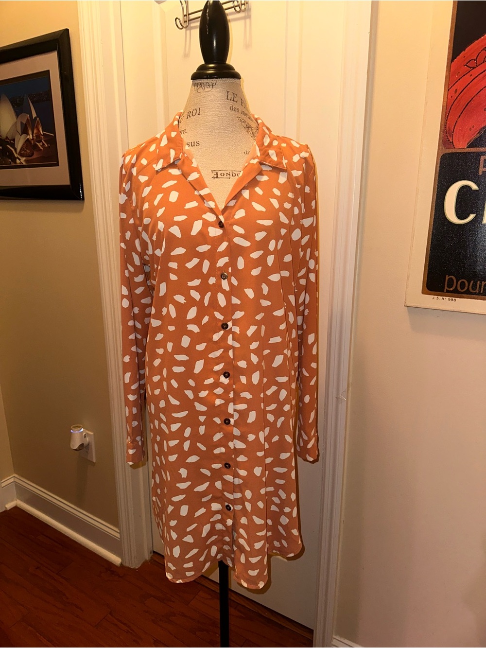 Umgee Rust Orange Button-Down Printed Shirt Dress